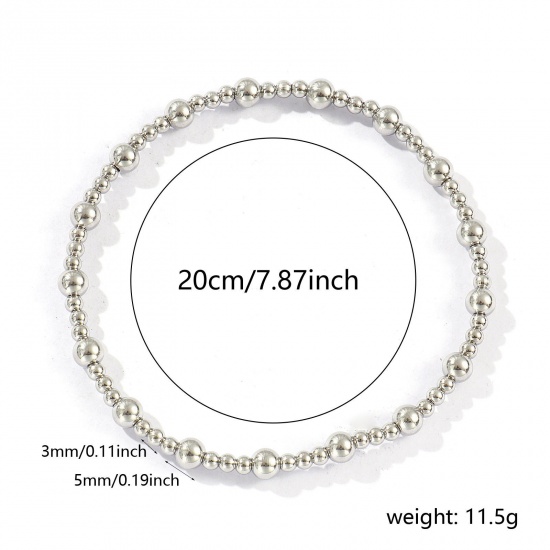 Picture of Wholesale Elastic 3mm+5mm 304 Stainless Steel Beaded Bubble Bracelets, Silver Tone Eco-friendly, Unisex Simple Dainty Gift Jewelry Supply, 20cm(7.9") long, 1 Piece