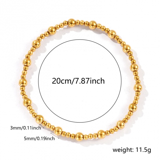 Picture of Wholesale Elastic 3mm+5mm 304 Stainless Steel Beaded Bubble Bracelets, 18K Gold Plated Eco-friendly PVD Vacuum Plating, Unisex Simple Dainty Gift Jewelry Supply, 20cm(7.9") long, 1 Piece