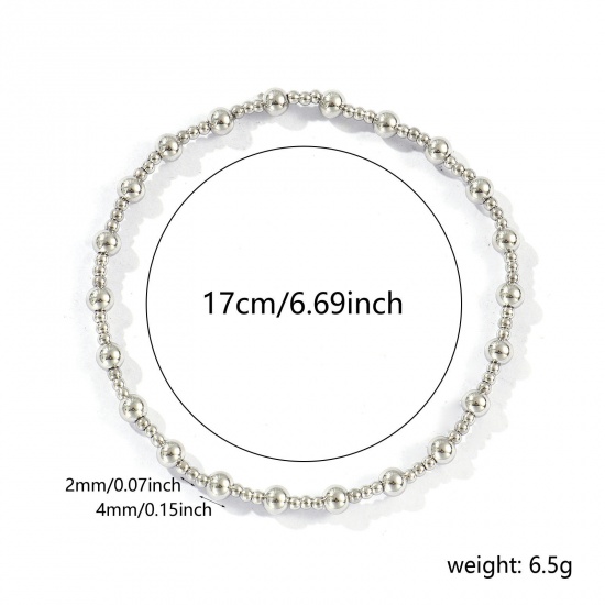 Imagen de Al Por Mayor Elástico 2mm+4mm 304 Acero Inoxidable Pulseras de Cuentas, Tono de Plata Respetuoso del Medio Ambiente, Unisex Sencillo Elegante Regalo Suministro de Joyería 17cm longitud, 1 Unidad