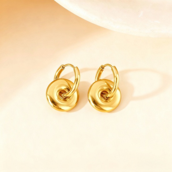 Picture of Wholesale Stylish Dainty Huggie Hoop Earrings, Circle Ring 18K Gold Plated 304 Stainless Steel, Women's Eco-friendly Gift Jewelry Supply 10mm Dia., 1 Pair