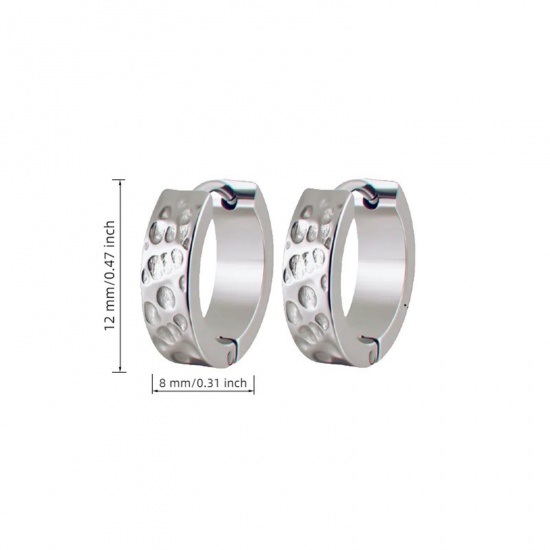 Picture of Wholesale Stylish Dainty Huggie Hoop Earrings, Spot Silver Tone 304 Stainless Steel, Women's Eco-friendly Gift Jewelry Supply 12mm Dia., 1 Pair