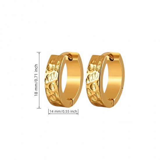 Picture of Wholesale Stylish Dainty Huggie Hoop Earrings, Spot 18K Gold Plated 304 Stainless Steel, Women's Eco-friendly Gift Jewelry Supply 18mm Dia., 1 Pair