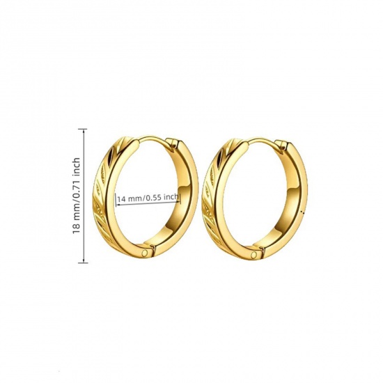 Picture of Wholesale Stylish Dainty Huggie Hoop Earrings, Leaf 18K Gold Plated 304 Stainless Steel, Women's Eco-friendly Gift Jewelry Supply 18mm Dia., 1 Pair