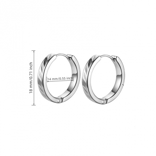 Picture of Wholesale Stylish Dainty Huggie Hoop Earrings, Leaf Silver Tone 304 Stainless Steel, Women's Eco-friendly Gift Jewelry Supply 18mm Dia., 1 Pair