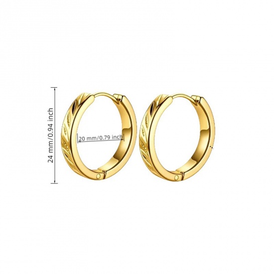 Picture of Wholesale Stylish Dainty Hoop Earrings, Leaf 18K Gold Plated 304 Stainless Steel, Women's Eco-friendly Gift Jewelry Supply 24mm Dia., 1 Pair