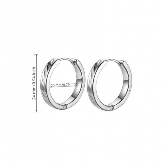 Picture of Wholesale Stylish Dainty Hoop Earrings, Leaf Silver Tone 304 Stainless Steel, Women's Eco-friendly Gift Jewelry Supply 24mm Dia., 1 Pair