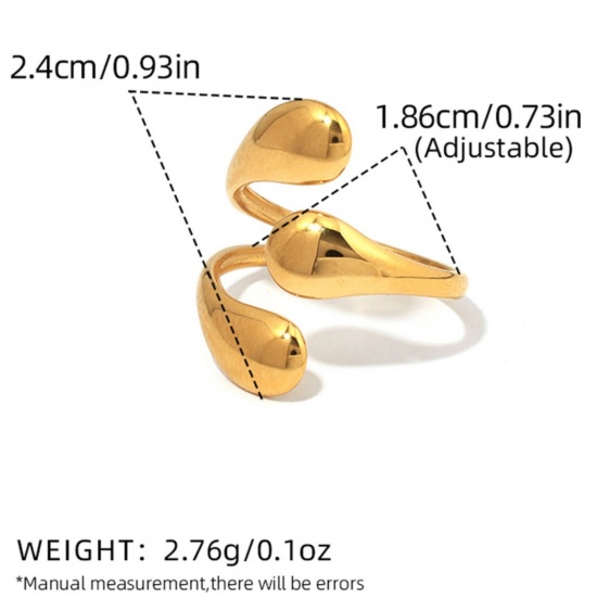 Picture of Wholesale Women's Gift Open Adjustable Rings, 18K Gold Plated 304 Stainless Steel, Eco-friendly PVD Vacuum Plating Stylish Dainty Jewelry Supply 18.6mm(US size 8.5), 1 Piece