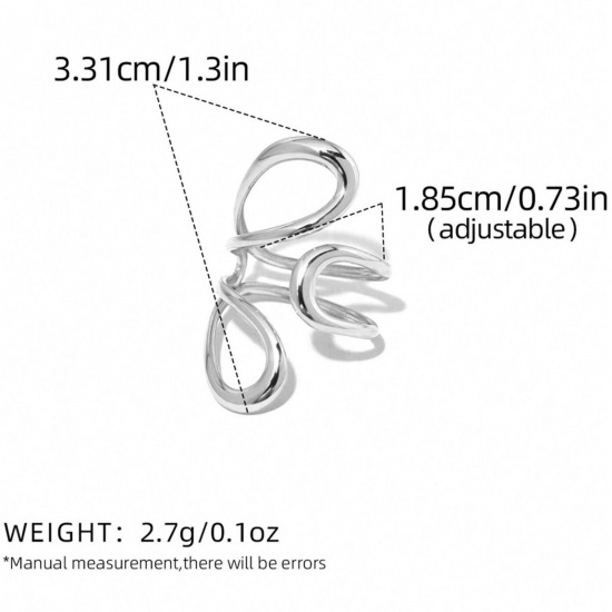 Picture of Wholesale Women's Gift Open Adjustable Rings, Silver Tone 304 Stainless Steel, Eco-friendly Stylish Dainty Jewelry Supply 18.5mm(US size 8.5), 1 Piece