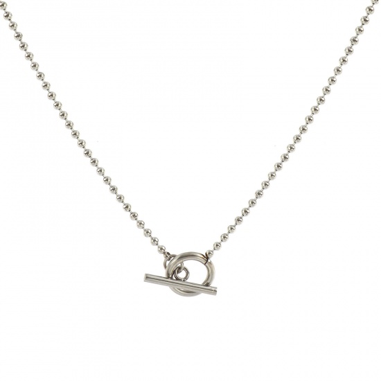 Picture of Wholesale With Toggle Clasp Ball Chain Necklace, Silver Tone 304 Stainless Steel, Eco-friendly Stylish Minimalist Gift Jewelry For Retailer 50cm(19.7") long, 1 Piece