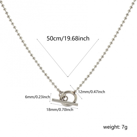 Picture of Wholesale With Toggle Clasp Ball Chain Necklace, Silver Tone 304 Stainless Steel, Eco-friendly Stylish Minimalist Gift Jewelry For Retailer 50cm(19.7") long, 1 Piece