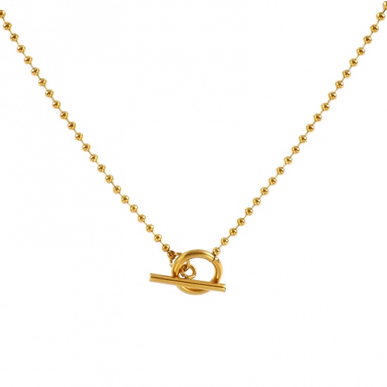Picture of Wholesale With Toggle Clasp Ball Chain Necklace, 18K Real Gold Plated 304 Stainless Steel, Eco-friendly PVD Vacuum Plating Waterproof Anti-Tarnish Hypoallergenic Stylish Minimalist Gift Jewelry For Retailer 50cm(19.7") long, 1 Piece