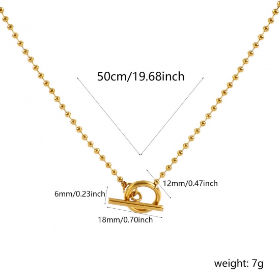 Picture of Wholesale With Toggle Clasp Ball Chain Necklace, 18K Real Gold Plated 304 Stainless Steel, Eco-friendly PVD Vacuum Plating Waterproof Anti-Tarnish Hypoallergenic Stylish Minimalist Gift Jewelry For Retailer 50cm(19.7") long, 1 Piece