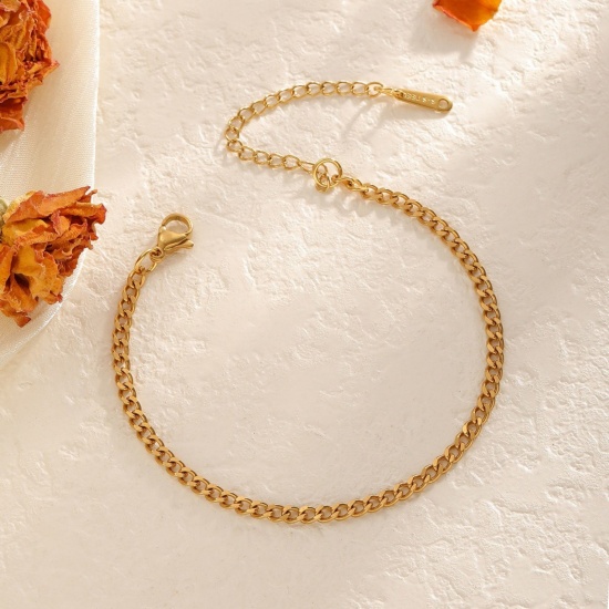 Bild von Großhandel Panzerkette Kette Armband, 18K Vergoldet 304 Edelstahl, Frauen Umweltfreundliche PVD-Vakuumbeschichtung Valentinstag Elegant Geschenk Schmuckbedarf 17cm lang, 1 Strang