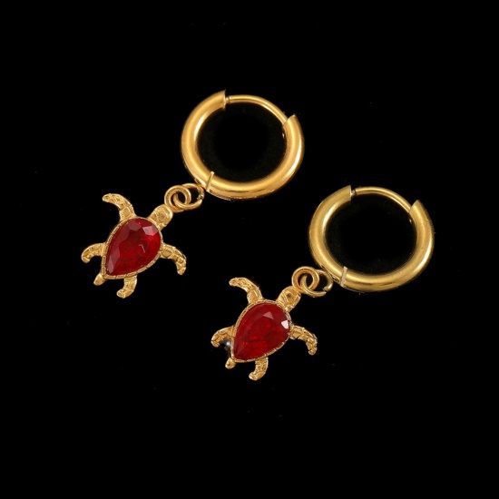 Immagine di All'Ingrosso Gioielli Oceanici Elegante Orecchini Circolari, Tartaruga di Mare Placcato Oro 18K 304 Acciaio Inossidabile, Donne Placcatura Sottovuoto PVD Ecologica Regalo Fornitura di Gioielli 12mm Dia., 1 Paio