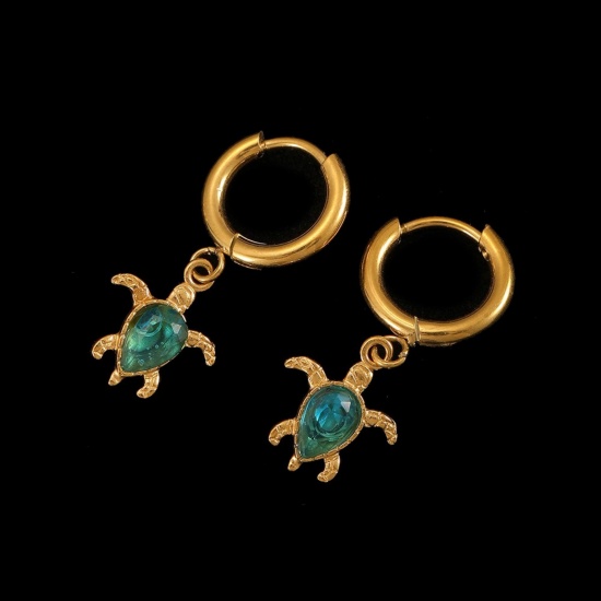 Immagine di All'Ingrosso Gioielli Oceanici Elegante Orecchini Circolari, Tartaruga di Mare Placcato Oro 18K 304 Acciaio Inossidabile, Donne Placcatura Sottovuoto PVD Ecologica Regalo Fornitura di Gioielli 12mm Dia., 1 Paio