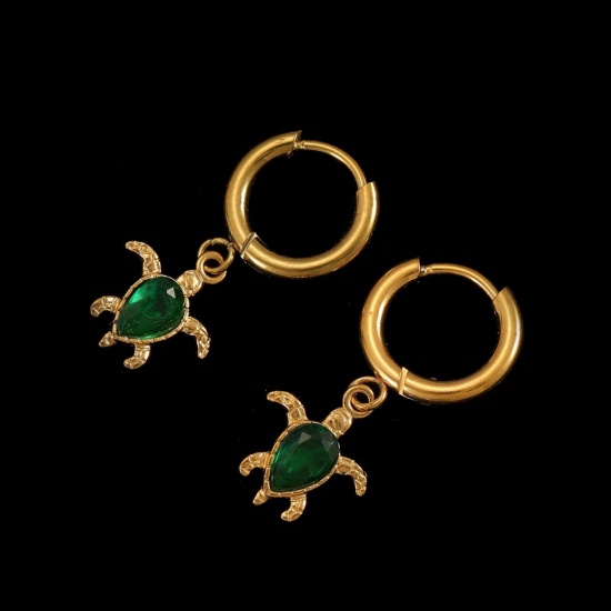 Immagine di All'Ingrosso Gioielli Oceanici Elegante Orecchini Circolari, Tartaruga di Mare Placcato Oro 18K 304 Acciaio Inossidabile, Donne Placcatura Sottovuoto PVD Ecologica Regalo Fornitura di Gioielli 12mm Dia., 1 Paio