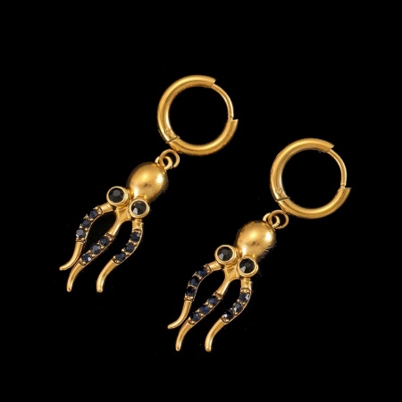 Picture of Wholesale Ocean Jewelry Stylish Hoop Earrings, Jellyfish 18K Gold Plated 304 Stainless Steel, Women's Eco-friendly PVD Vacuum Plating Gift Jewelry Supply 12mm Dia., 1 Pair