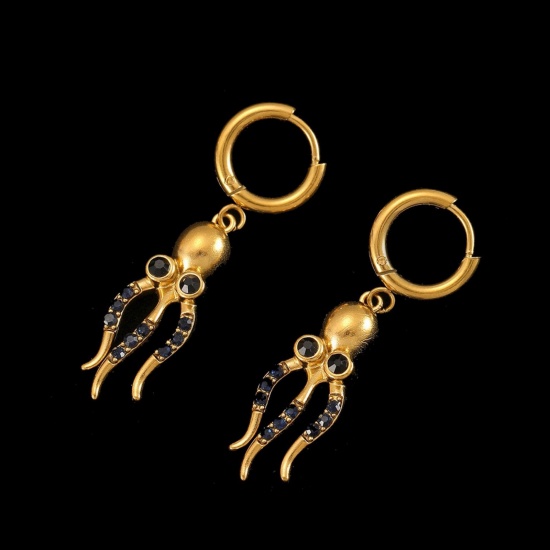 Immagine di All'Ingrosso Gioielli Oceanici Elegante Orecchini Circolari, Medusa Placcato Oro 18K 304 Acciaio Inossidabile, Donne Placcatura Sottovuoto PVD Ecologica Regalo Fornitura di Gioielli 12mm Dia., 1 Paio