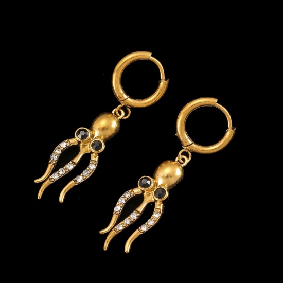 Immagine di All'Ingrosso Gioielli Oceanici Elegante Orecchini Circolari, Medusa Placcato Oro 18K 304 Acciaio Inossidabile, Donne Placcatura Sottovuoto PVD Ecologica Regalo Fornitura di Gioielli 12mm Dia., 1 Paio