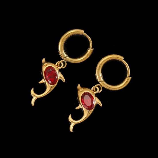 Immagine di All'Ingrosso Gioielli Oceanici Elegante Orecchini Circolari, Delfino Placcato Oro 18K 304 Acciaio Inossidabile, Donne Placcatura Sottovuoto PVD Ecologica Regalo Fornitura di Gioielli 12mm Dia., 1 Paio