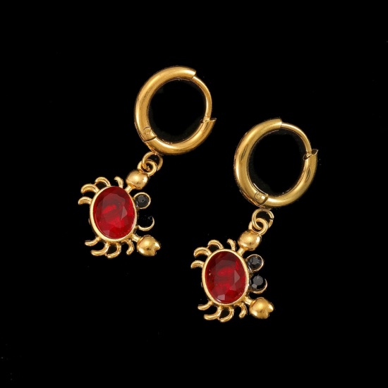 Immagine di All'Ingrosso Gioielli Oceanici Elegante Orecchini Circolari, Granchio Placcato Oro 18K 304 Acciaio Inossidabile, Donne Placcatura Sottovuoto PVD Ecologica Regalo Fornitura di Gioielli 12mm Dia., 1 Paio