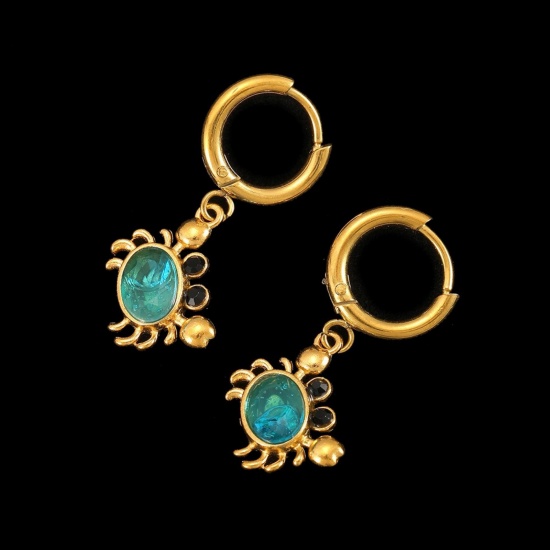 Immagine di All'Ingrosso Gioielli Oceanici Elegante Orecchini Circolari, Granchio Placcato Oro 18K 304 Acciaio Inossidabile, Donne Placcatura Sottovuoto PVD Ecologica Regalo Fornitura di Gioielli 12mm Dia., 1 Paio
