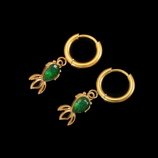 Immagine di All'Ingrosso Gioielli Oceanici Elegante Orecchini Circolari, Pesce Rosso Placcato Oro 18K 304 Acciaio Inossidabile, Donne Placcatura Sottovuoto PVD Ecologica Regalo Fornitura di Gioielli 12mm Dia., 1 Paio