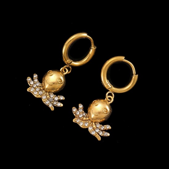 Immagine di All'Ingrosso Gioielli Oceanici Elegante Orecchini Circolari, Polpo Placcato Oro 18K 304 Acciaio Inossidabile, Donne Placcatura Sottovuoto PVD Ecologica Regalo Fornitura di Gioielli 12mm Dia., 1 Paio