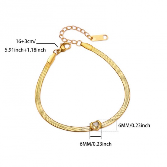 Picture of Wholesale Heart Champagne Rhinestone November Birthstone Flat Snake Chain Bracelets, 18K Gold Plated 304 Stainless Steel, Women's Eco-friendly PVD Vacuum Plating Birthstone Stylish Gift Jewelry Supply 16cm(6.3") long, 1 Piece