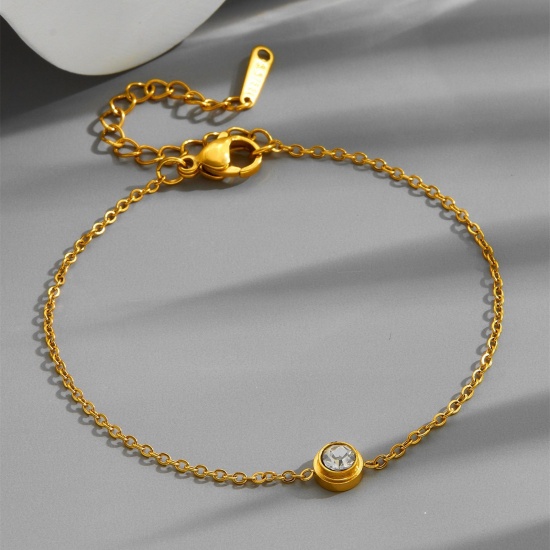 Image de de Gros Bracelets Doré en 304 Acier Inoxydable, à Strass Transparent Chaîne Maille Forçat aux Femmes Placage sous Vide Élégant Élégant Cadeau Fournitures de Bijoux 16cm long, 1 Pièce