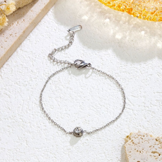 Image de de Gros Bracelets Argent Mat en 304 Acier Inoxydable, à Strass Transparent Chaîne Maille Forçat aux Femmes Respectueux de la Nature Élégant Élégant Cadeau Fournitures de Bijoux 16cm long, 1 Pièce