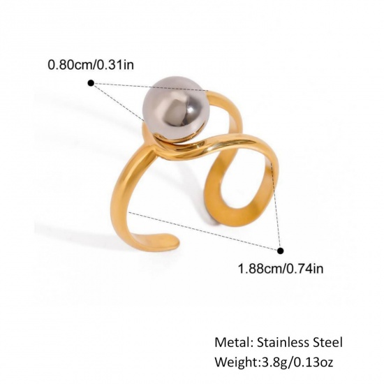 Picture of Wholesale Women's Gift Ball Open Adjustable Rings, Silver Tone & 18K Gold Plated 304 Stainless Steel, Vacuum Plating Stylish Dainty Jewelry Supply 18mm(US Size 7.75), 1 Piece