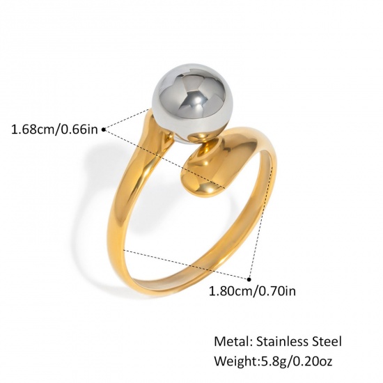 Picture of Wholesale Women's Gift Ball Open Adjustable Rings, Silver Tone & 18K Gold Plated 304 Stainless Steel, Vacuum Plating Stylish Dainty Jewelry Supply 18mm(US Size 7.75), 1 Piece