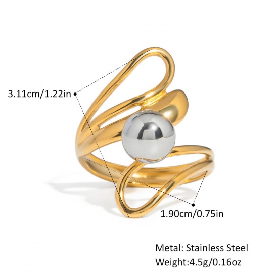 Picture of Wholesale Women's Gift Ball Open Adjustable Rings, Silver Tone & 18K Gold Plated 304 Stainless Steel, Vacuum Plating Stylish Dainty Jewelry Supply 18mm(US Size 7.75), 1 Piece