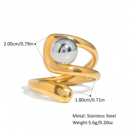 Picture of Wholesale Women's Gift Ball Open Adjustable Rings, Silver Tone & 18K Gold Plated 304 Stainless Steel, Vacuum Plating Stylish Dainty Jewelry Supply 18mm(US Size 7.75), 1 Piece