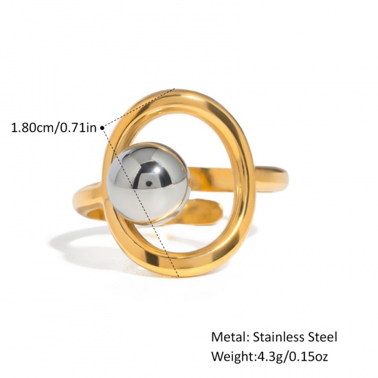 Picture of Wholesale Women's Gift Ball Open Adjustable Rings, Silver Tone & 18K Gold Plated 304 Stainless Steel, Vacuum Plating Stylish Dainty Jewelry Supply 18mm(US Size 7.75), 1 Piece