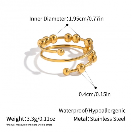 Picture of Wholesale Women's Gift Open Adjustable Rings, 18K Gold Plated 304 Stainless Steel, Stylish Dainty Jewelry Supply 19.5mm(US Size 9.75), 1 Piece