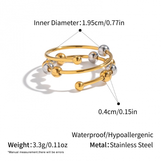 Picture of Wholesale Women's Gift Open Adjustable Rings, Silver Tone & 18K Gold Plated 304 Stainless Steel, Stylish Dainty Jewelry Supply 19.5mm(US Size 9.75), 1 Piece