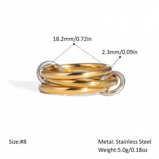 Picture of Wholesale Women's Gift Multilayer Unadjustable Rings, Silver Tone & 18K Gold Plated 304 Stainless Steel, Eco-friendly PVD Vacuum Plating Stylish Dainty Jewelry Supply 18mm(US Size 7.75), 1 Piece