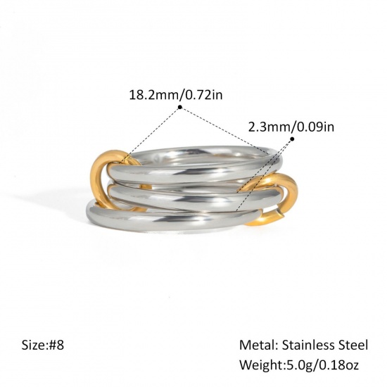 Picture of Wholesale Women's Gift Multilayer Unadjustable Rings, Silver Tone & 18K Gold Plated 304 Stainless Steel, Eco-friendly PVD Vacuum Plating Stylish Dainty Jewelry Supply 18mm(US Size 7.75), 1 Piece