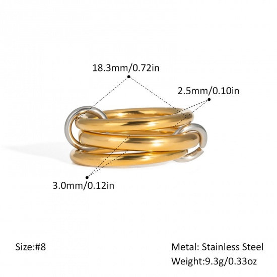 Picture of Wholesale Women's Gift Multilayer Unadjustable Rings, Silver Tone & 18K Gold Plated 304 Stainless Steel, Eco-friendly PVD Vacuum Plating Stylish Dainty Jewelry Supply 18mm(US Size 7.75), 1 Piece