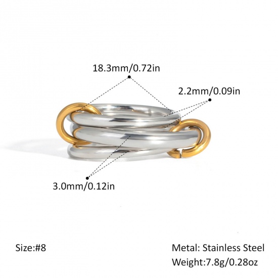 Picture of Wholesale Women's Gift Multilayer Unadjustable Rings, Silver Tone & 18K Gold Plated 304 Stainless Steel, Eco-friendly PVD Vacuum Plating Stylish Dainty Jewelry Supply 18mm(US Size 7.75), 1 Piece