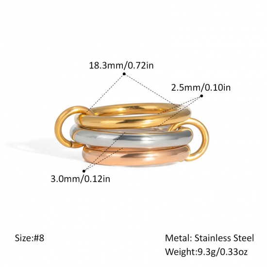 Picture of Wholesale Women's Gift Multilayer Unadjustable Rings, Silver Tone & 18K Gold Plated 304 Stainless Steel, Eco-friendly PVD Vacuum Plating Stylish Dainty Jewelry Supply 18mm(US Size 7.75), 1 Piece