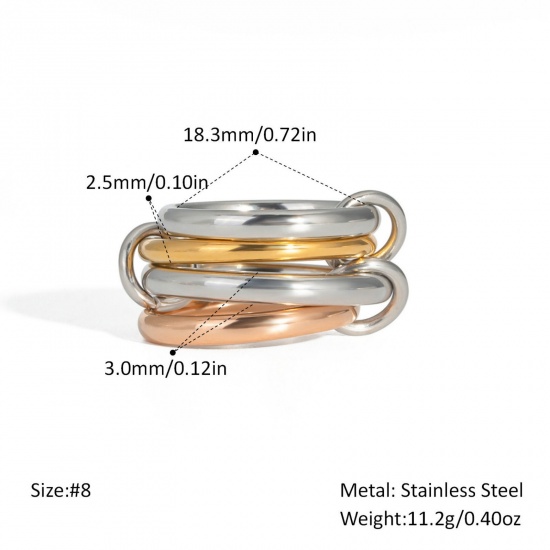 Picture of Wholesale Women's Gift Multilayer Unadjustable Rings, Silver Tone & 18K Gold Plated 304 Stainless Steel, Eco-friendly PVD Vacuum Plating Stylish Dainty Jewelry Supply 18mm(US Size 7.75), 1 Piece