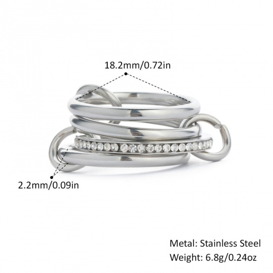 Picture of Wholesale Women's Gift Clear Rhinestone Multilayer Unadjustable Rings, Silver Tone 304 Stainless Steel, Eco-friendly Stylish Dainty Jewelry Supply 18.2mm(US Size 8), 1 Piece