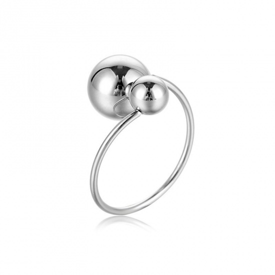 Picture of Wholesale Women's Gift Ball Open Rings, Silver Tone 201 Stainless Steel, Eco-friendly Stylish Dainty Jewelry Supply 18mm(US Size 7.75), 1 Piece