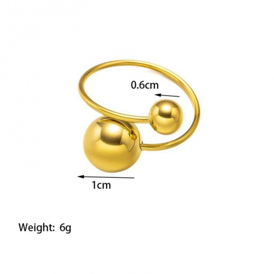 Picture of Wholesale Women's Gift Ball Open Rings, Gold Plated 201 Stainless Steel, Stylish Dainty Jewelry Supply 18mm(US Size 7.75), 1 Piece