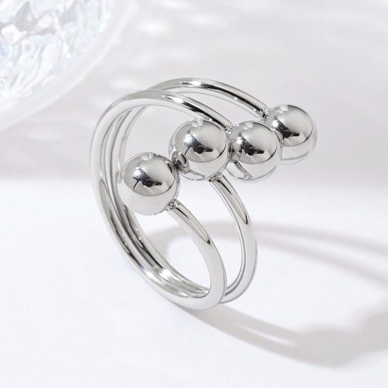 Picture of Wholesale Women's Gift Ball Open Rings, Silver Tone 201 Stainless Steel, Eco-friendly Stylish Dainty Jewelry Supply 18mm(US Size 7.75), 1 Piece