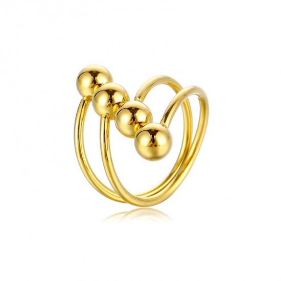 Picture of Wholesale Women's Gift Ball Open Rings, Gold Plated 201 Stainless Steel, Stylish Dainty Jewelry Supply 18mm(US Size 7.75), 1 Piece