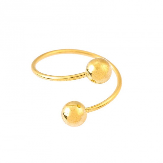 Picture of Wholesale Women's Gift Ball Open Rings, Gold Plated 201 Stainless Steel, Stylish Dainty Jewelry Supply 18mm(US Size 7.75), 1 Piece